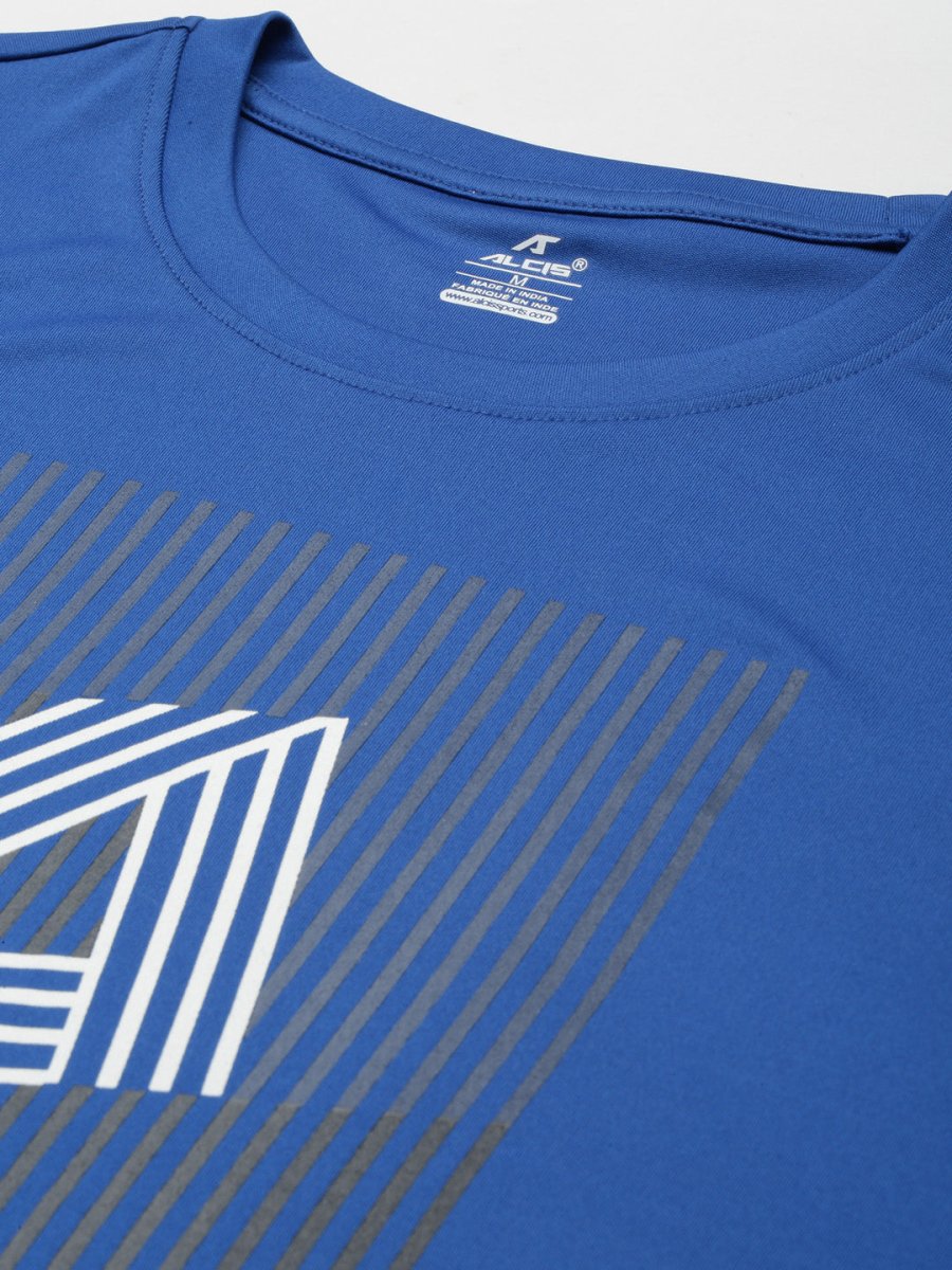 Alcis Men Blue Typography Printed Slim Fit Training Or Gym T-shirt