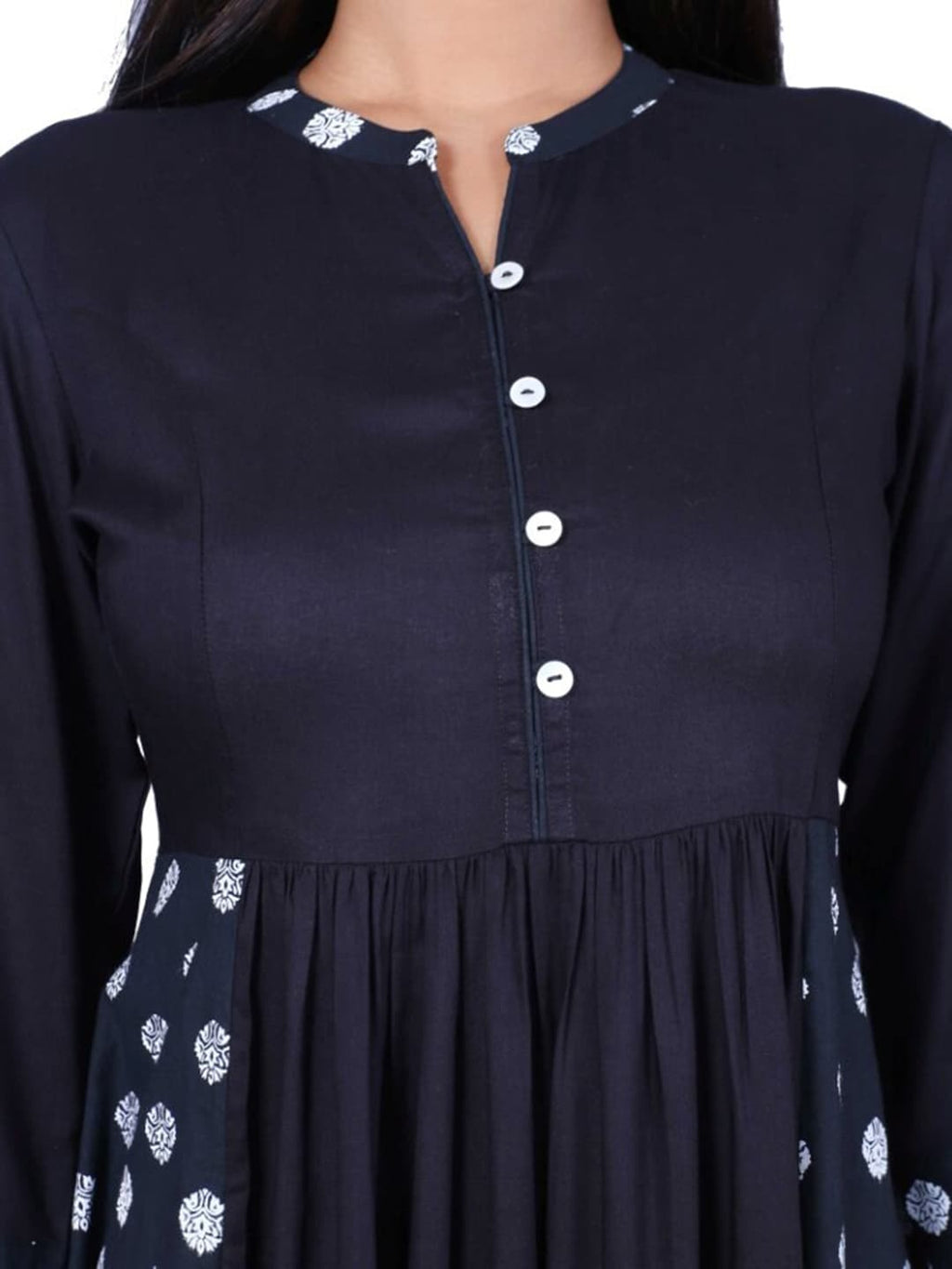 HERE&NOW Women Black Printed Anarkali Empire Kurta with Trousers