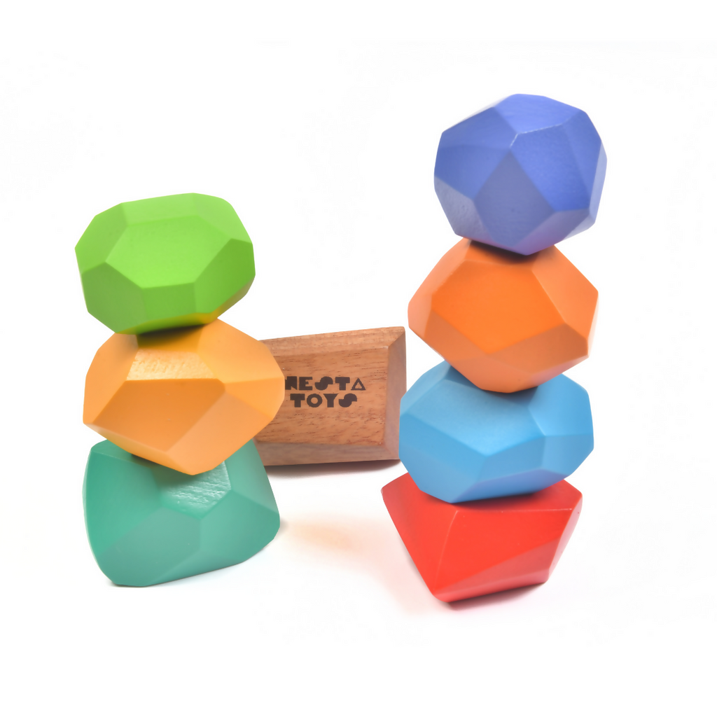 Nesta Toys Wooden Balancing Stones, Rainbow Stacking Toy for Kids, Montessori Toy (8 Pcs)