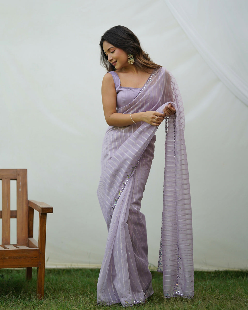 Vamsee Vijaysitara Lavender Organza Saree