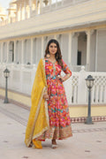 Jyoti Fashion Women's Pink Russian Silk Sequins Zari Embroideredy Anarkali Dress with Dupatta