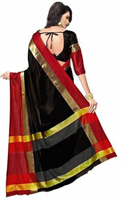 Vamika Black Cotton Silk Weaving Saree (Shreeji Black Red)