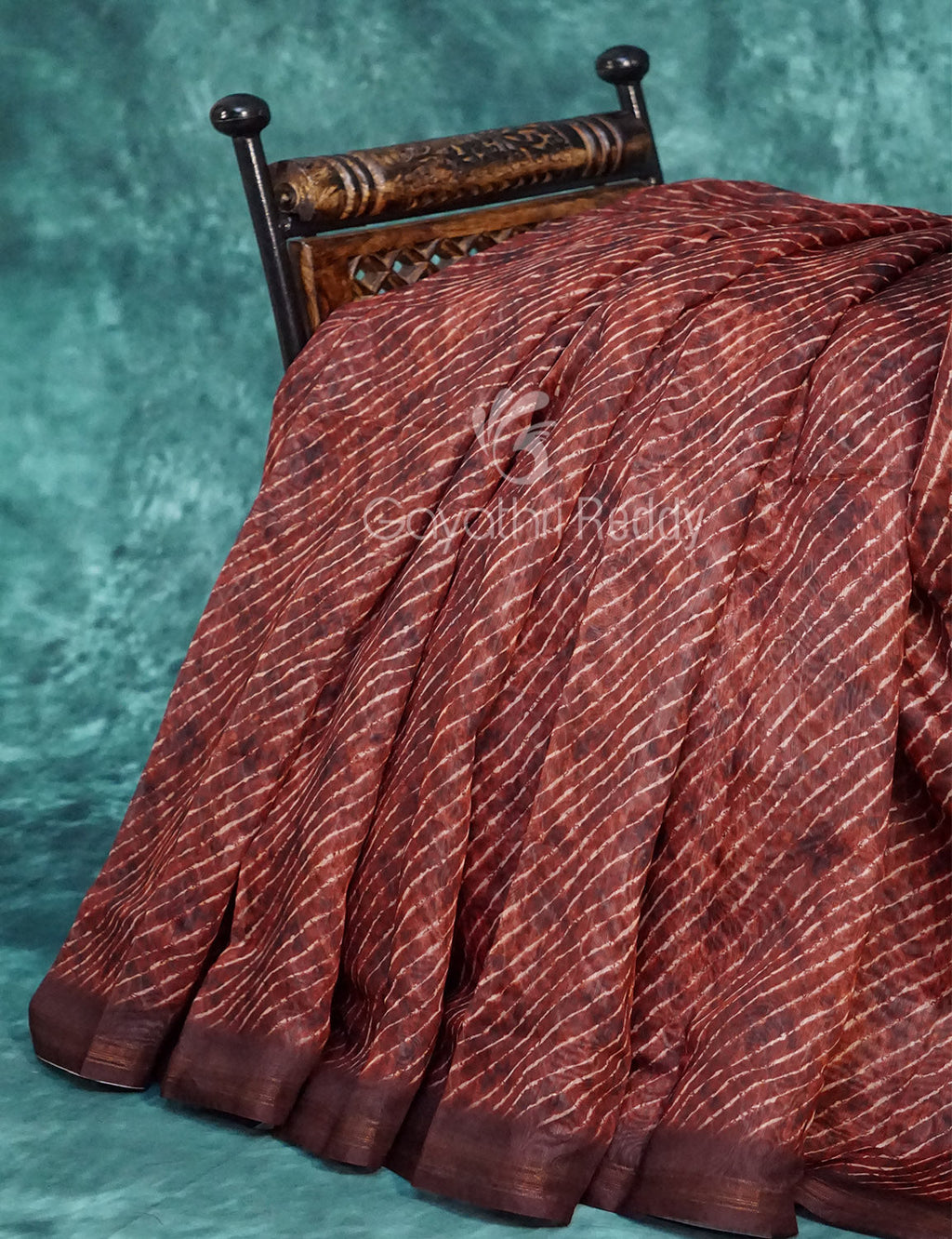 Dark Rust Colour With Leheriya Design All Over Semi Chanderi Saree By Gayathri Reddy Designer Studio