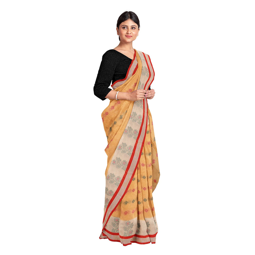 Exclusive Collection 100% Pure Cotton Yellow Tant Saree With Hand Weaving Work