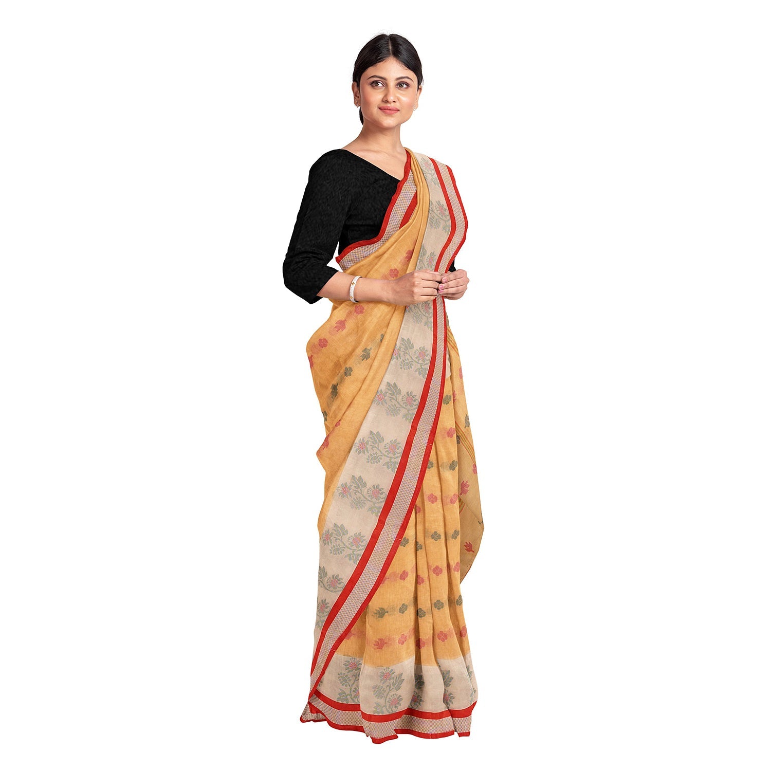 Exclusive Collection 100% Pure Cotton Yellow Tant Saree With Hand Weaving Work