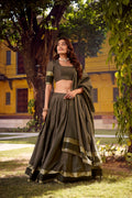 Lorenvalley Fashion Grey Chettinad Cotton Chex with Zari Weaving Work Lehenga Choli with Dupatta