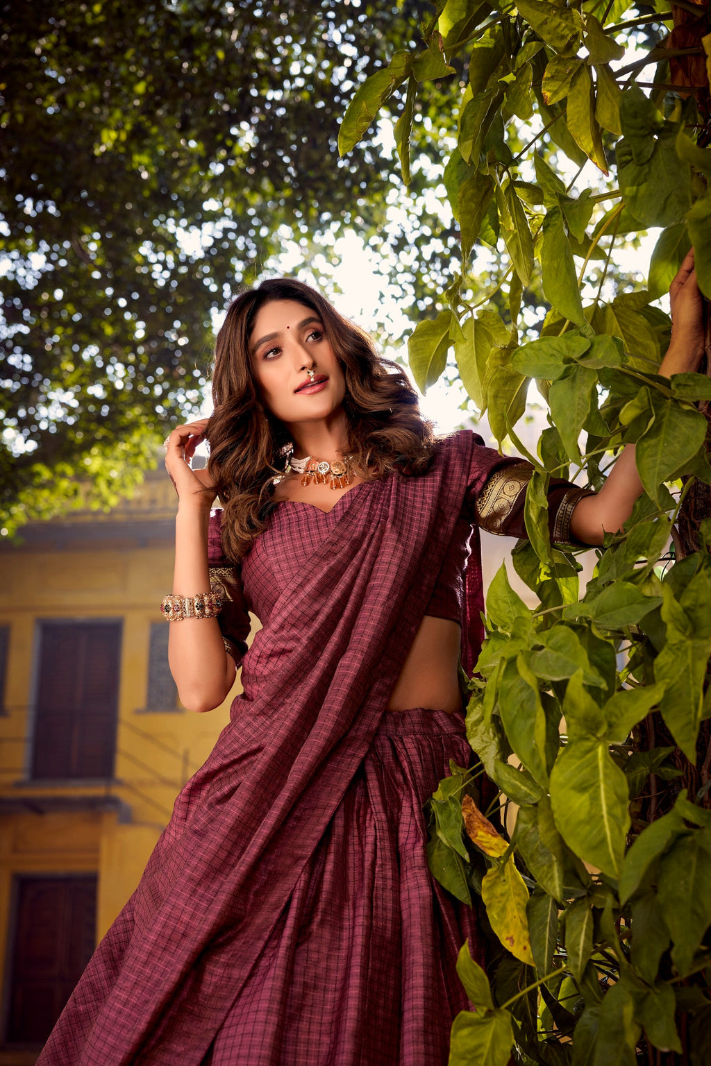 Lorenvalley Fashion Rust Chettinad Cotton Chex with Zari Weaving Work Lehenga Choli with Dupatta