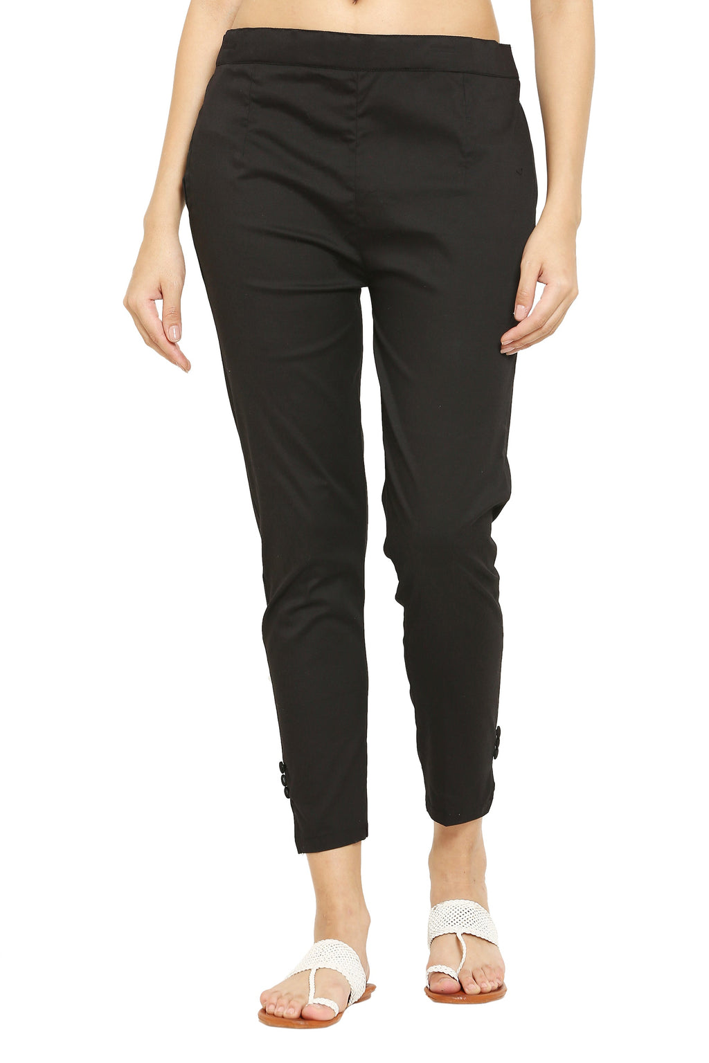 PAVONINE Black Color Stretchable Cotton Lycra Fabric Pencil Pant For Women