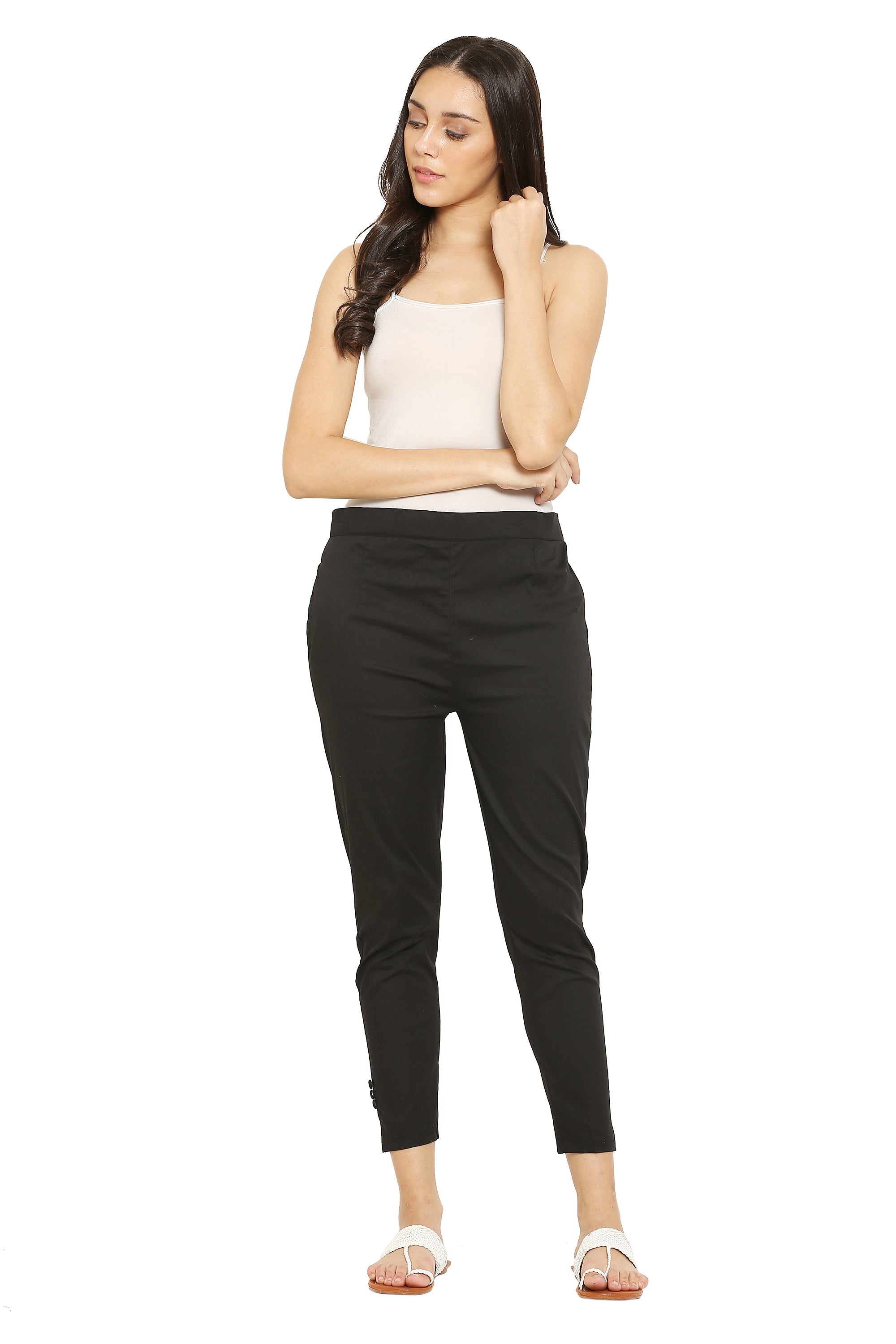 PAVONINE Black Color Stretchable Cotton Lycra Fabric Pencil Pant For Women