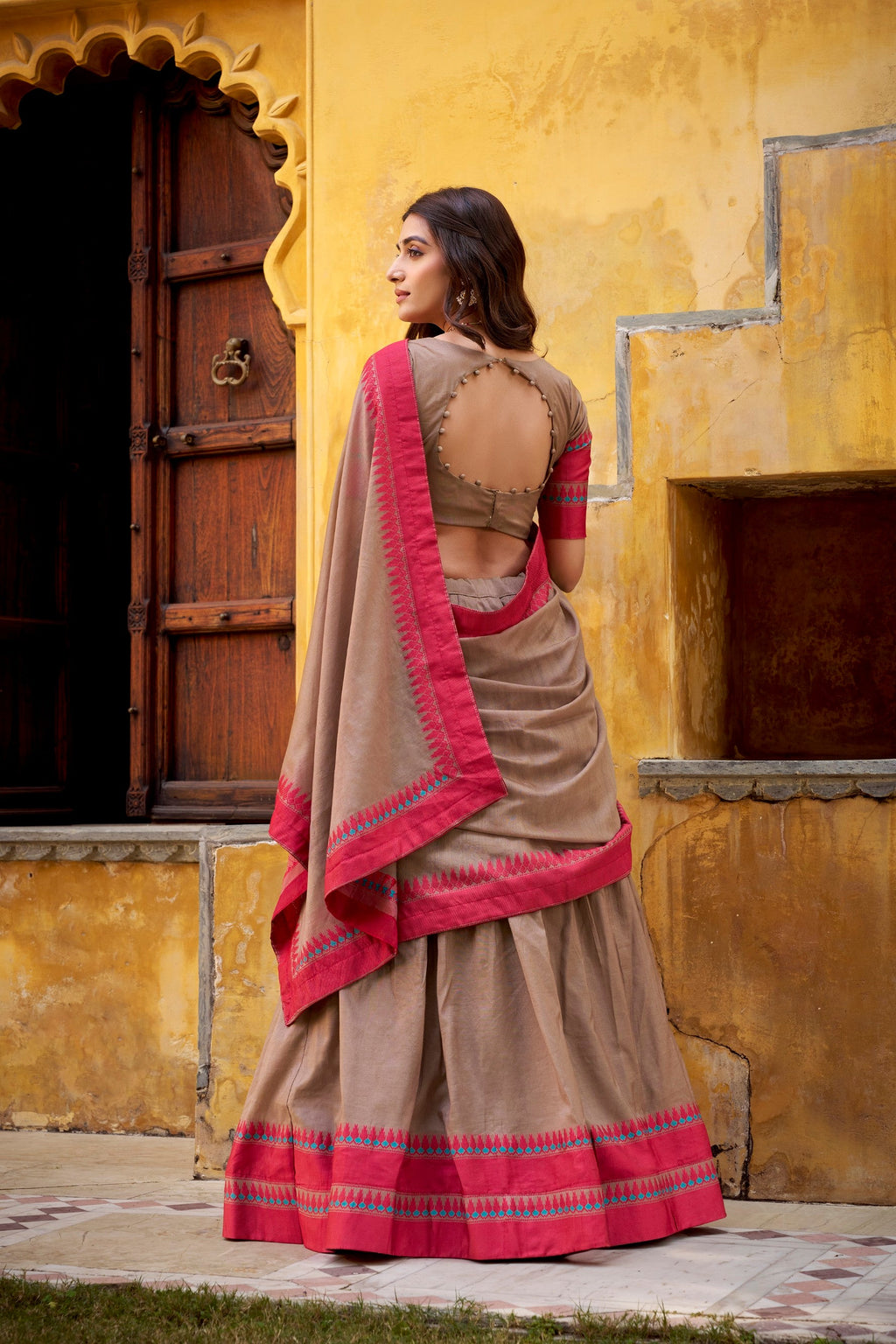 Lorenvalley Fashion Chiku Pure Chanderi Thread Work Lehenga Choli with Dupatta