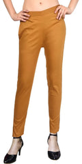 PAVONINE Dark Skin Color Stretchable Cotton Lycra Fabric Pencil Pant For Women