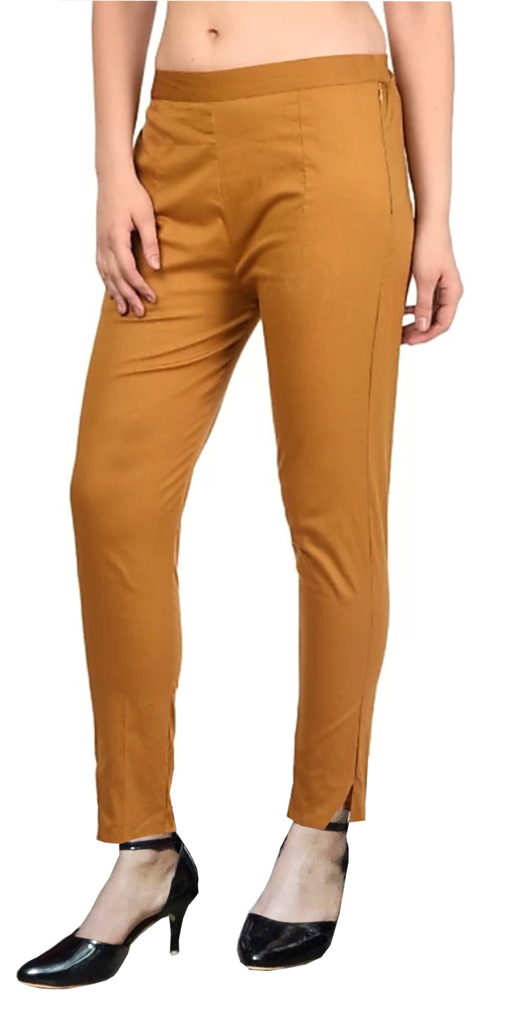 PAVONINE Dark Skin Color Stretchable Cotton Lycra Fabric Pencil Pant For Women