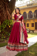 Lorenvalley Fashion Maroon Pure Chanderi (Naylon) Zari Weaving Work Lehenga Choli with Dupatta