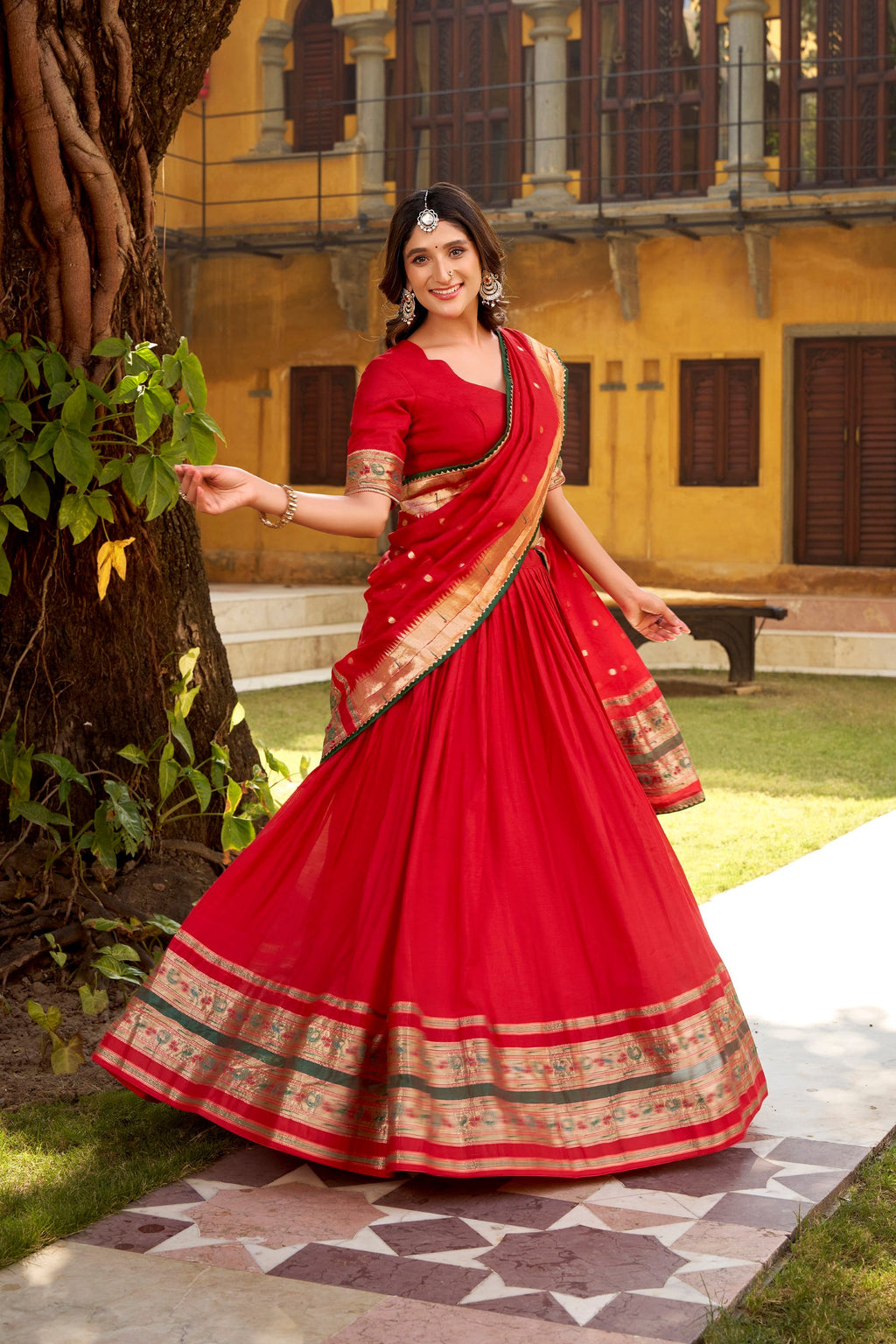 Lorenvalley Fashion Red Pure Chanderi (Naylon) Zari Weaving Work Lehenga Choli with Dupatta