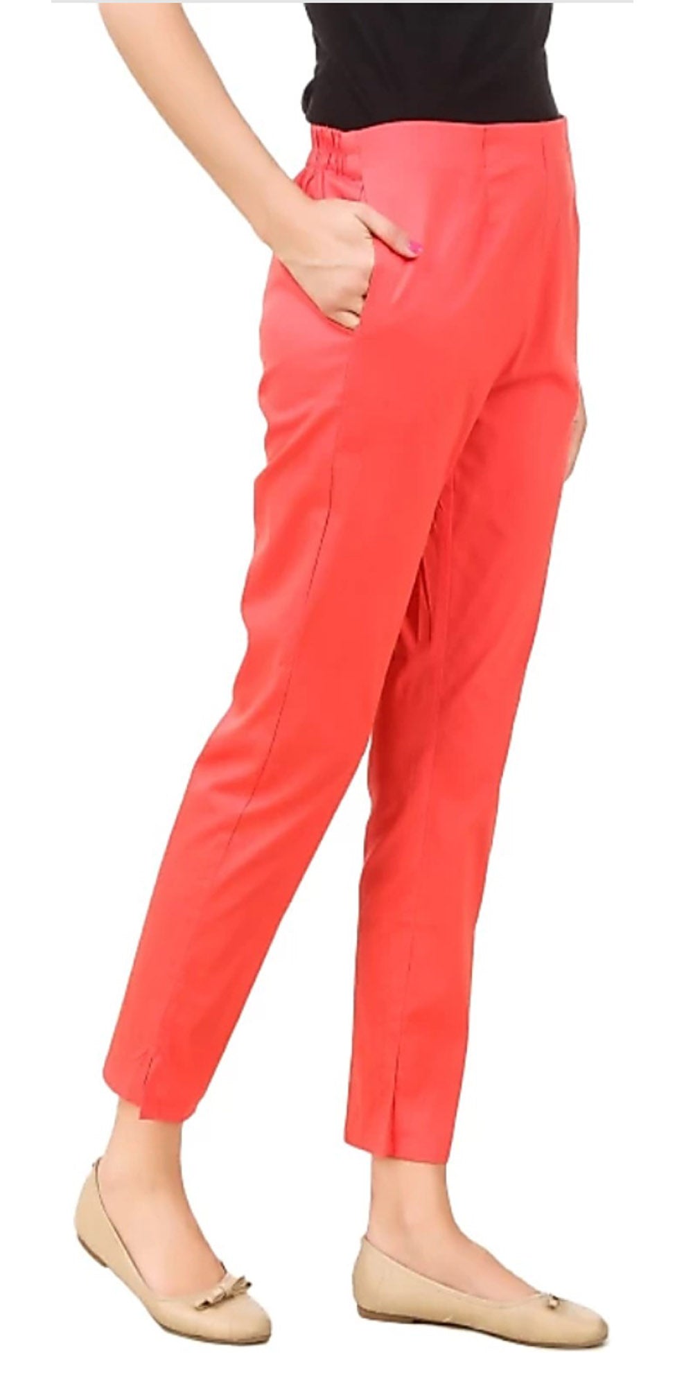 PAVONINE Gajri Color Stretchable Cotton Lycra Fabric Pencil Pant For Women