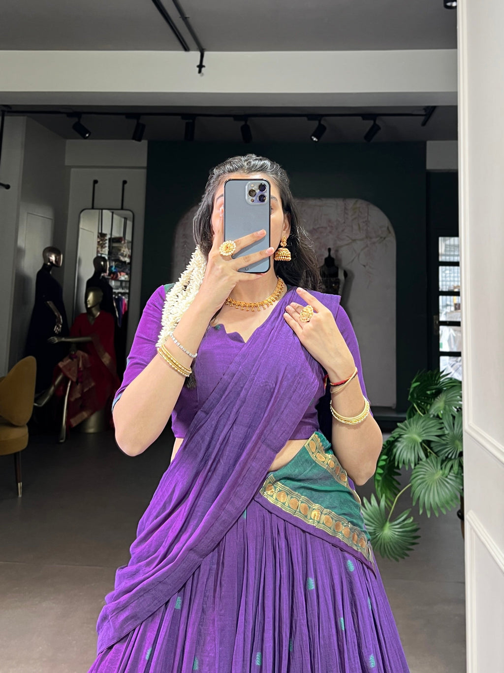 Lorenvalley Fashion Purple Pure Chanderi Zari Weaving Work Lehenga Choli with Dupatta