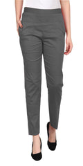PAVONINE Grey Color Stretchable Cotton Lycra Fabric Pencil Pant For Women