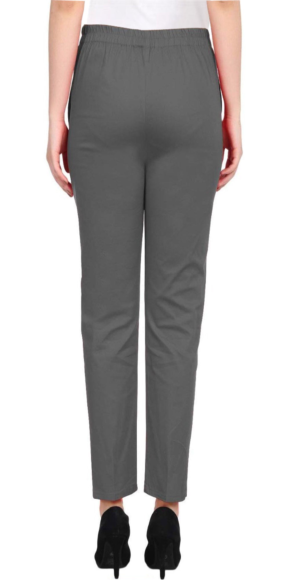 PAVONINE Grey Color Stretchable Cotton Lycra Fabric Pencil Pant For Women