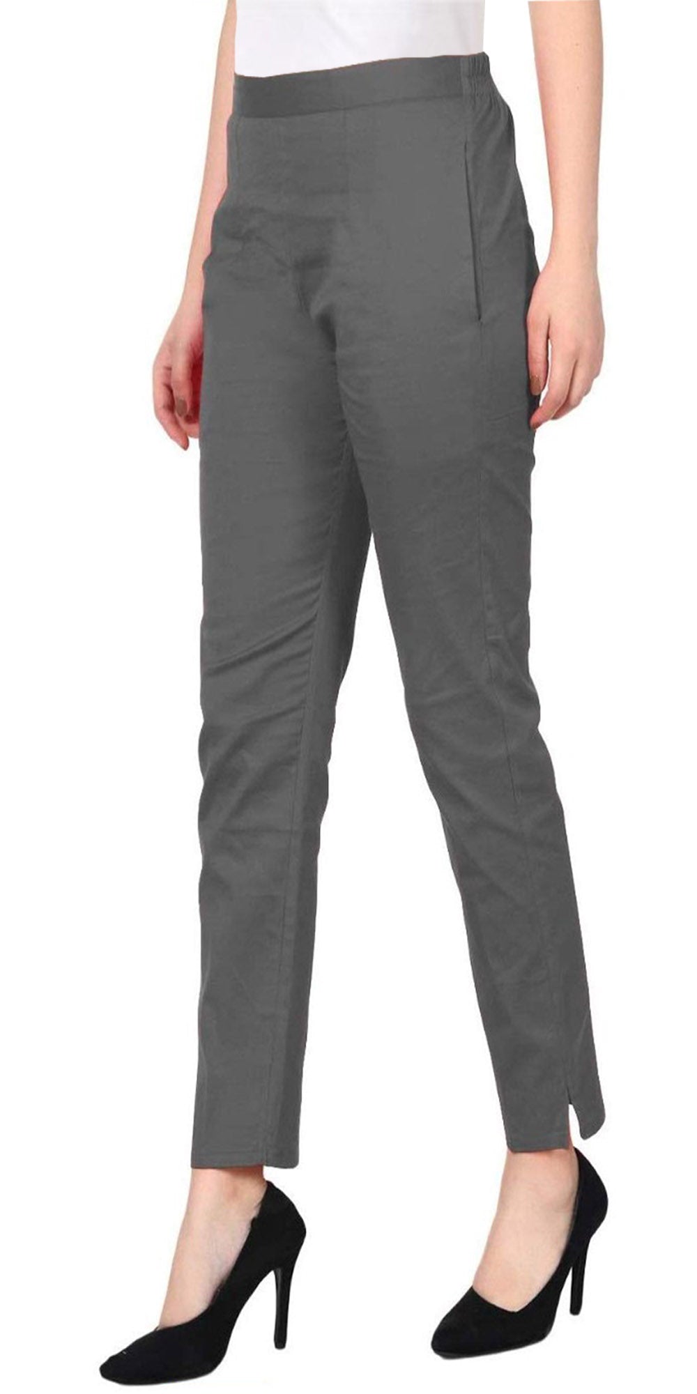 PAVONINE Grey Color Stretchable Cotton Lycra Fabric Pencil Pant For Women