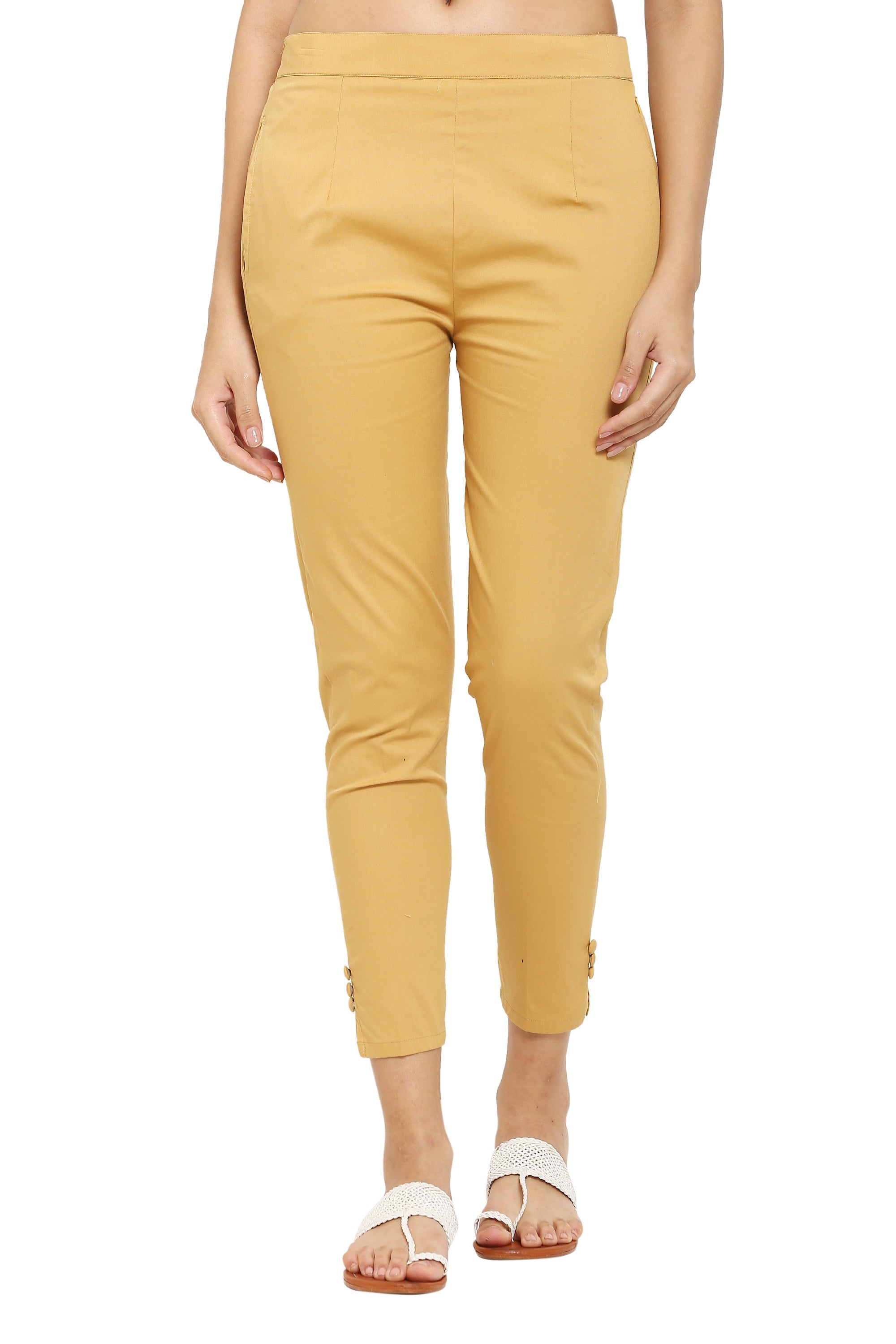 PAVONINE Light Skin Color Stretchable Cotton Lycra Fabric Pencil Pant For Women
