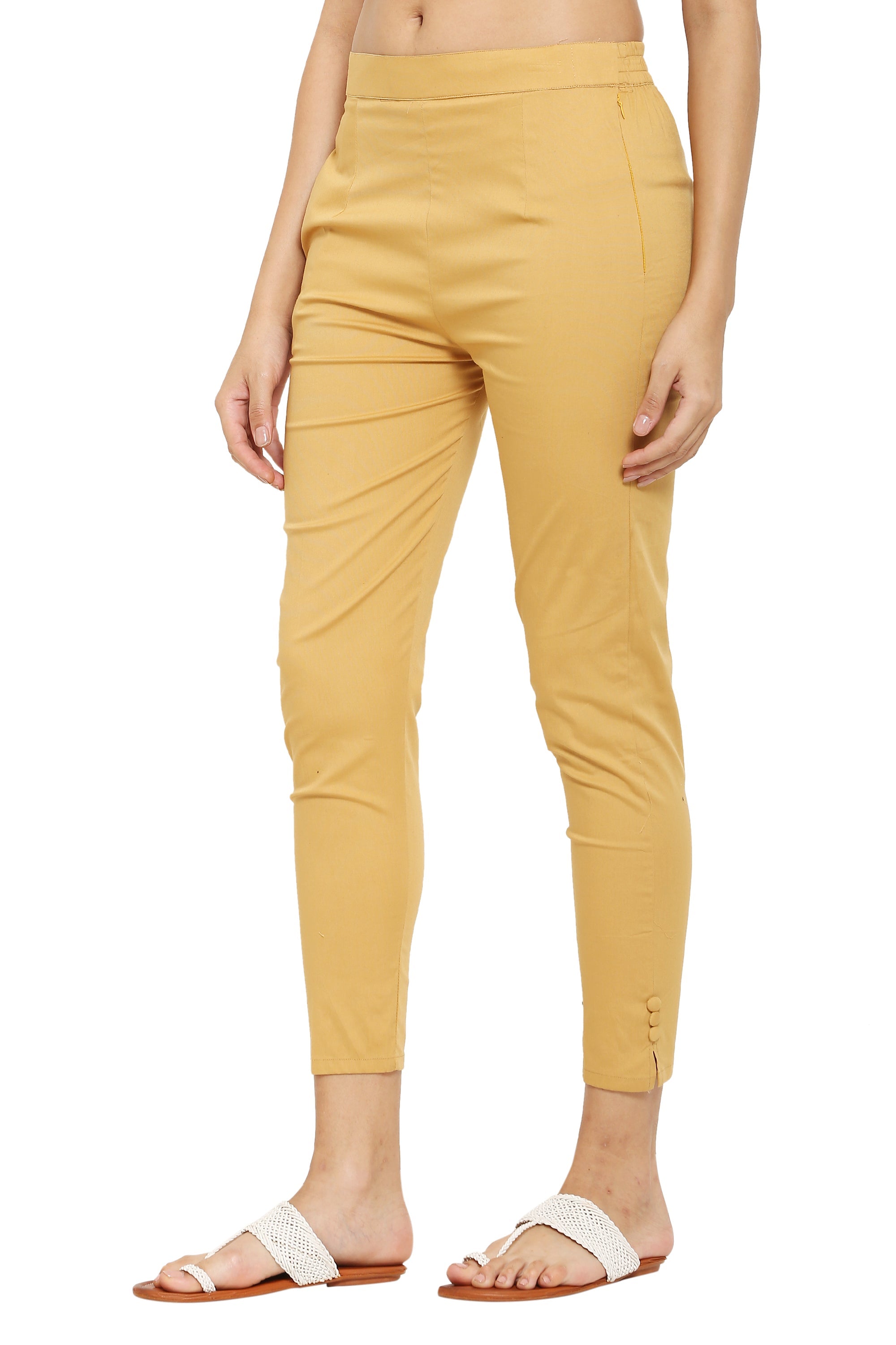 PAVONINE Light Skin Color Stretchable Cotton Lycra Fabric Pencil Pant For Women