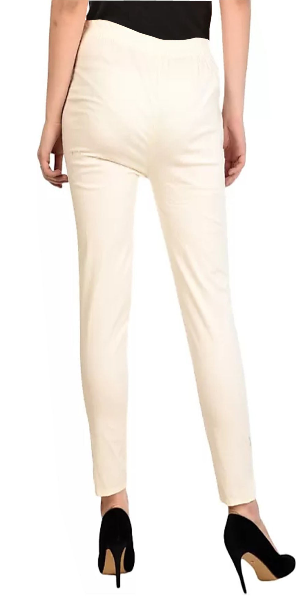 PAVONINE Off White Color Stretchable Cotton Lycra Fabric Pencil Pant For Women