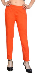 PAVONINE Orange Color Stretchable Cotton Lycra Fabric Pencil Pant For Women