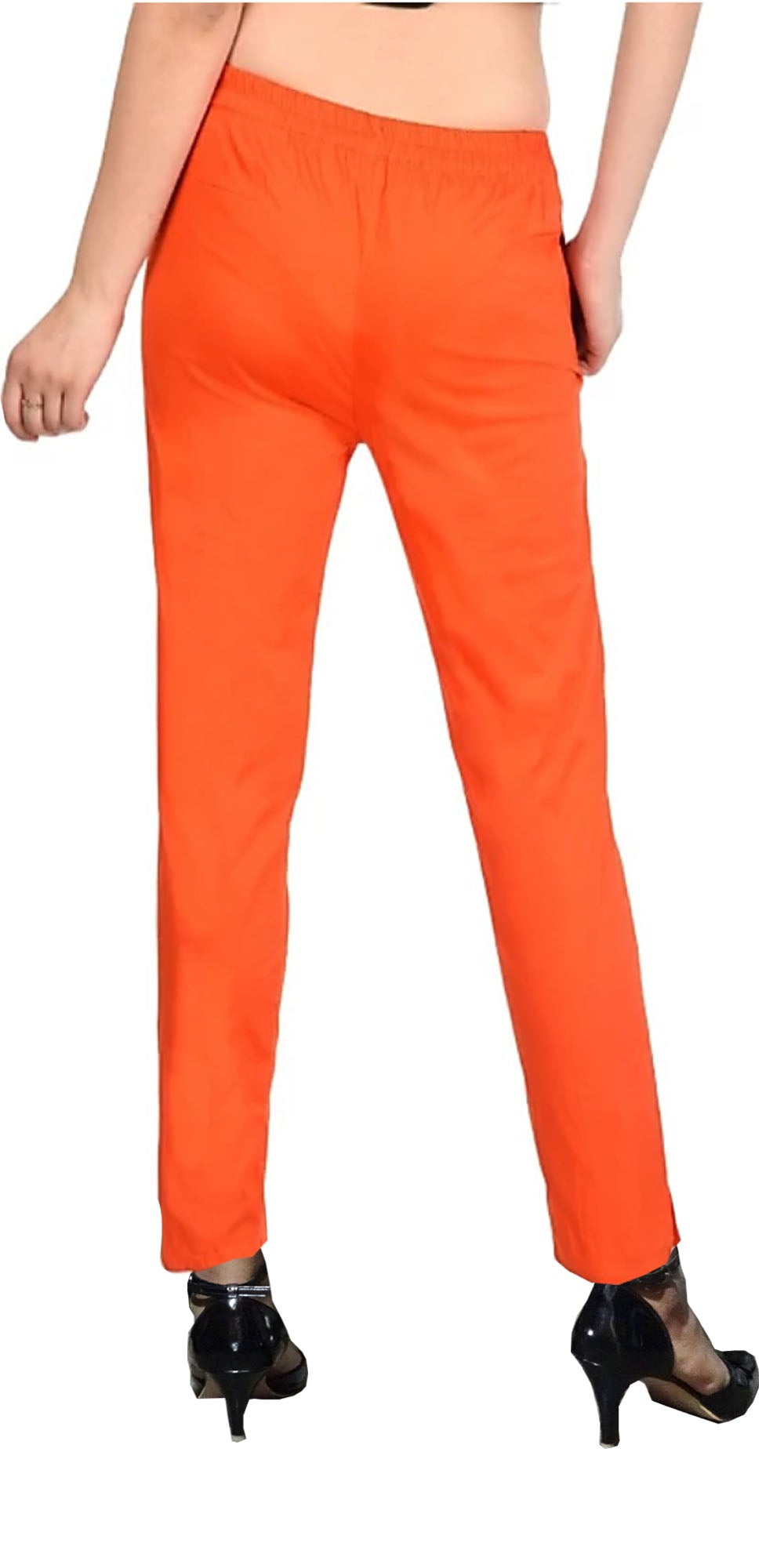 PAVONINE Orange Color Stretchable Cotton Lycra Fabric Pencil Pant For Women