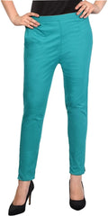 PAVONINE Rama Green Color Stretchable Cotton Lycra Fabric Pencil Pant For Women