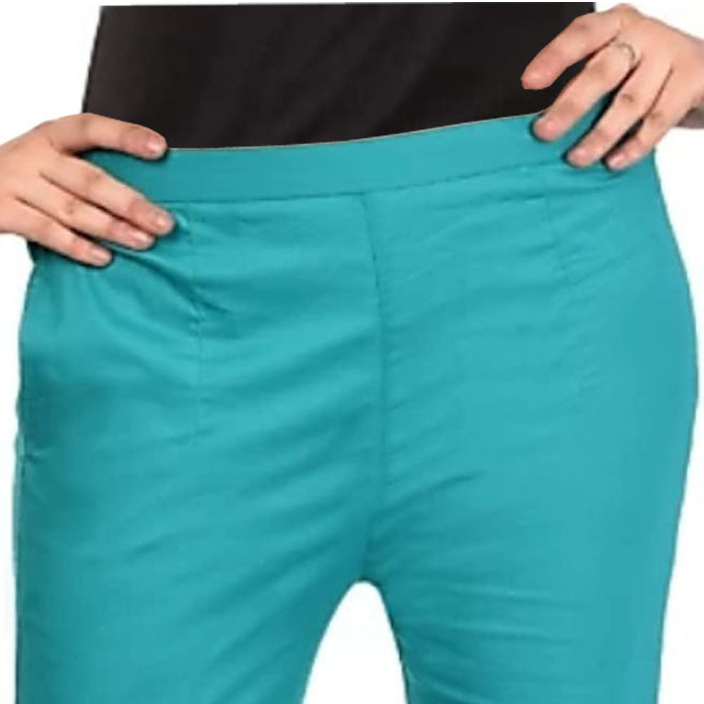 PAVONINE Rama Green Color Stretchable Cotton Lycra Fabric Pencil Pant For Women