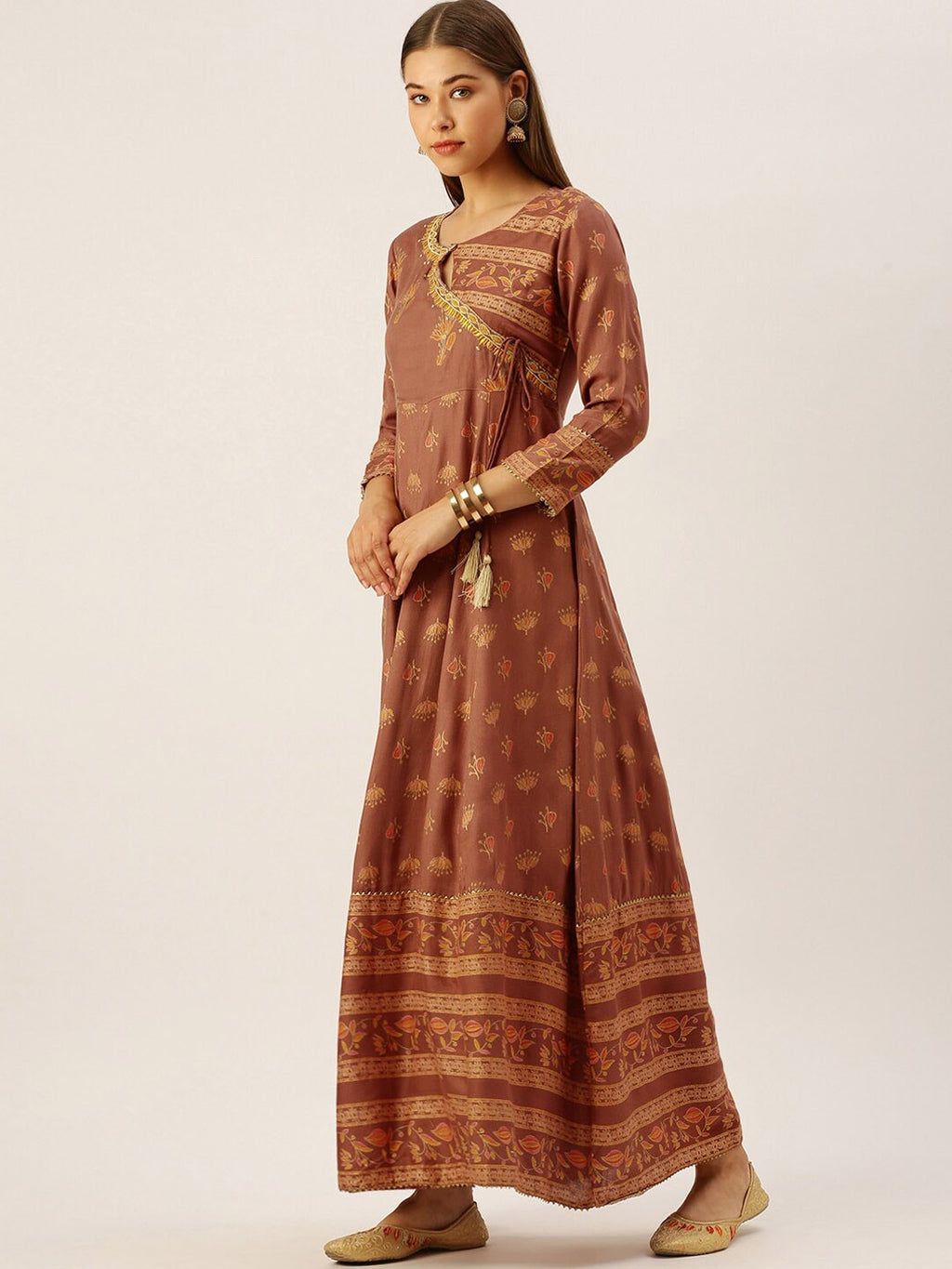 HERE&NOW Women Embroidered Regular Sleeves Kurta with Dupatta