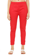 PAVONINE Red Color Stretchable Cotton Lycra Fabric Pencil Pant For Women