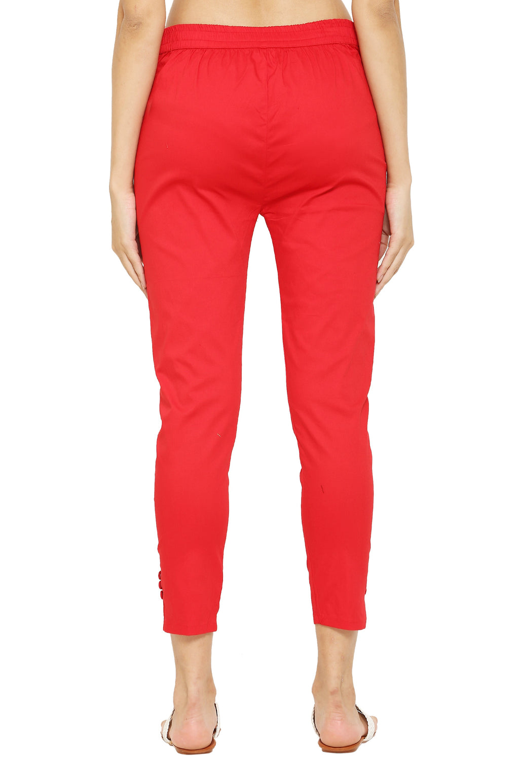 PAVONINE Red Color Stretchable Cotton Lycra Fabric Pencil Pant For Women