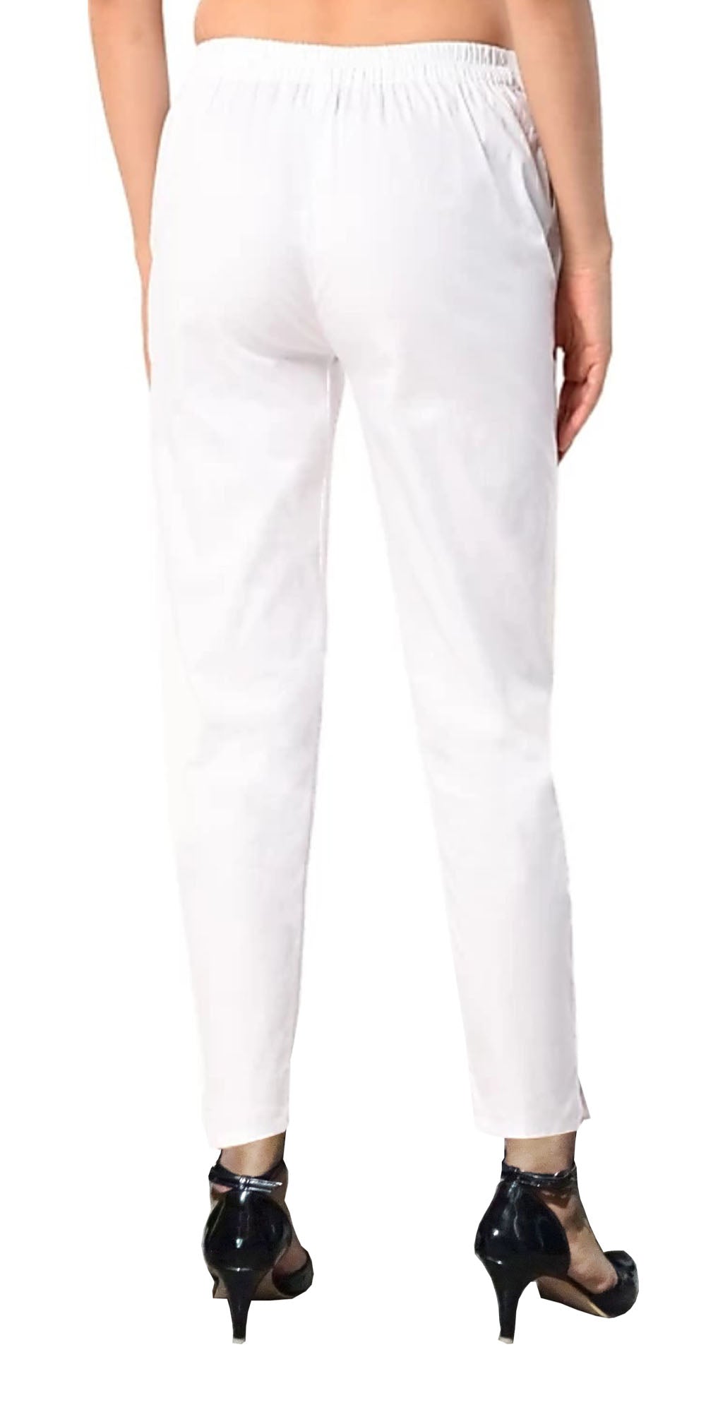Indian Clothing PAVONINE White Color Stretchable Cotton Lycra Fabric Pencil Pant For Women