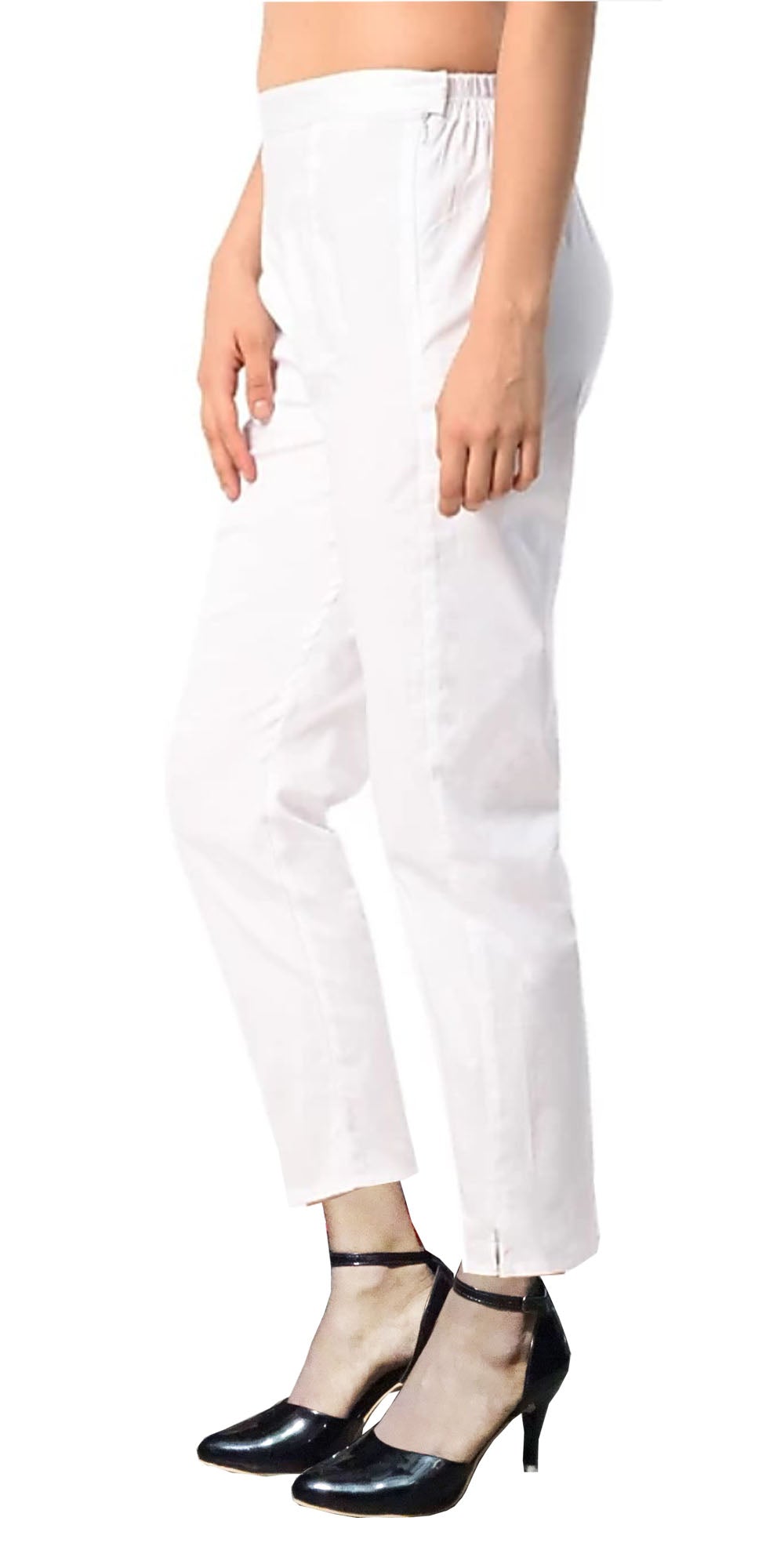Indian Clothing PAVONINE White Color Stretchable Cotton Lycra Fabric Pencil Pant For Women