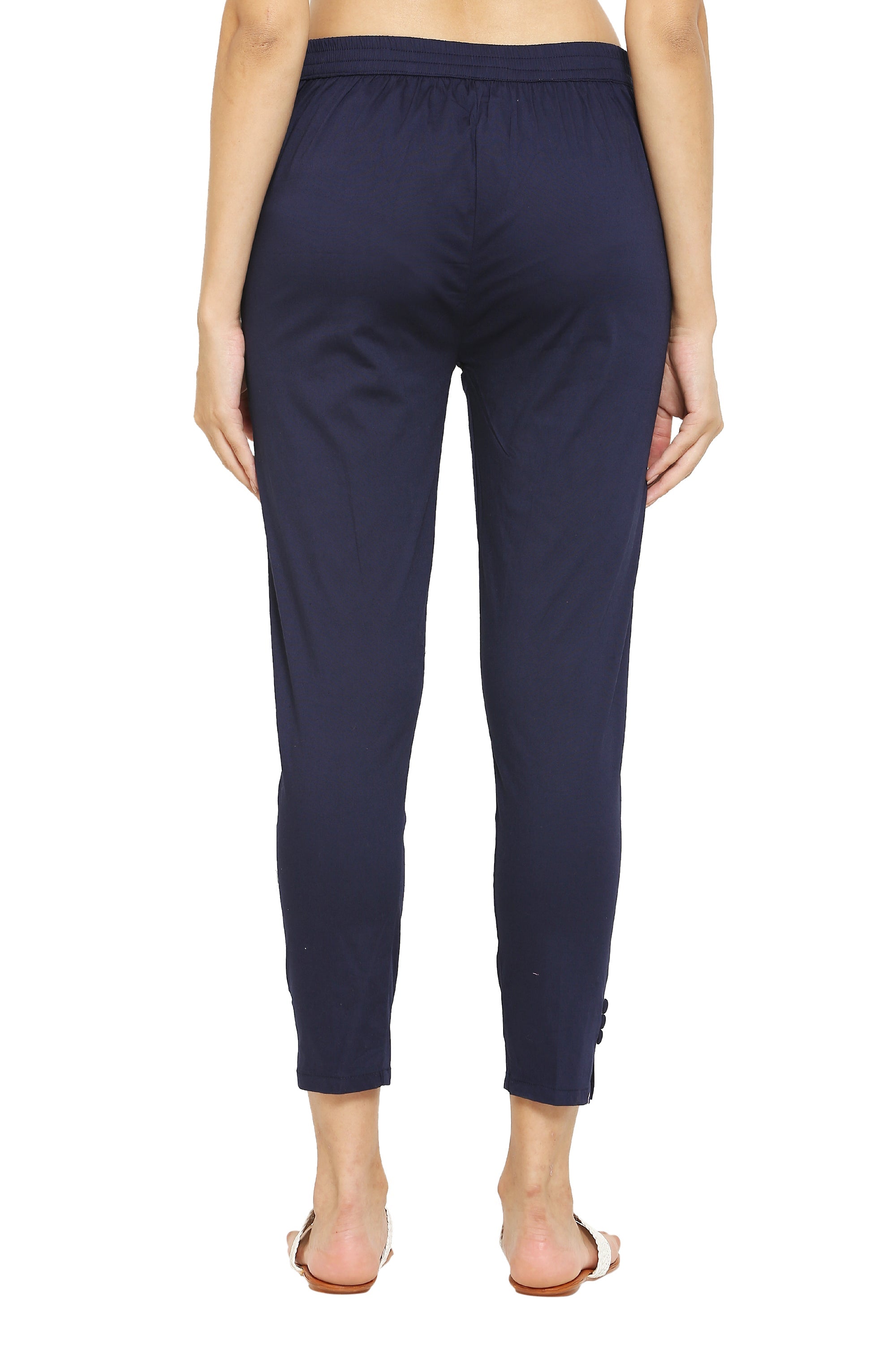 PAVONINE Navy Blue Color Stretchable Cotton Lycra Fabric Pencil Pant For Women