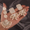 Tehzeeb Creations White Gold Trending Style Drop & Danglers Earring With Tikka For Girls & Women Diamond, Pearl Brass Drops