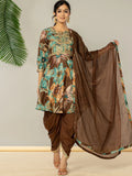 Yufta Cotton Brown Zari_Work Kurta Dhoti Dupatta Set