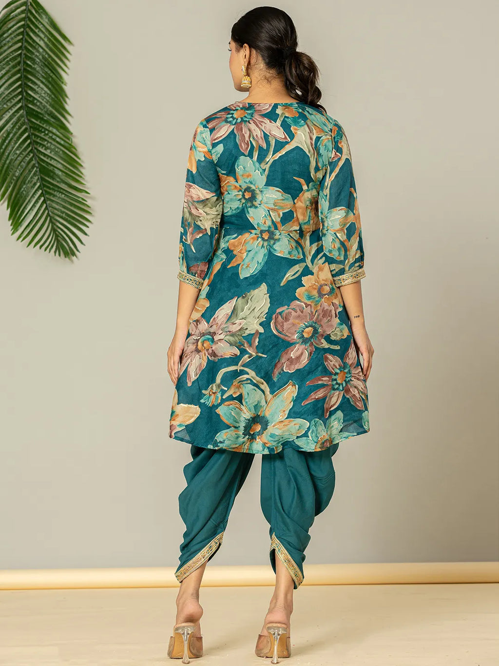 Yufta Cotton Teal Blue Zari_Work Kurta Dhoti Dupatta Set