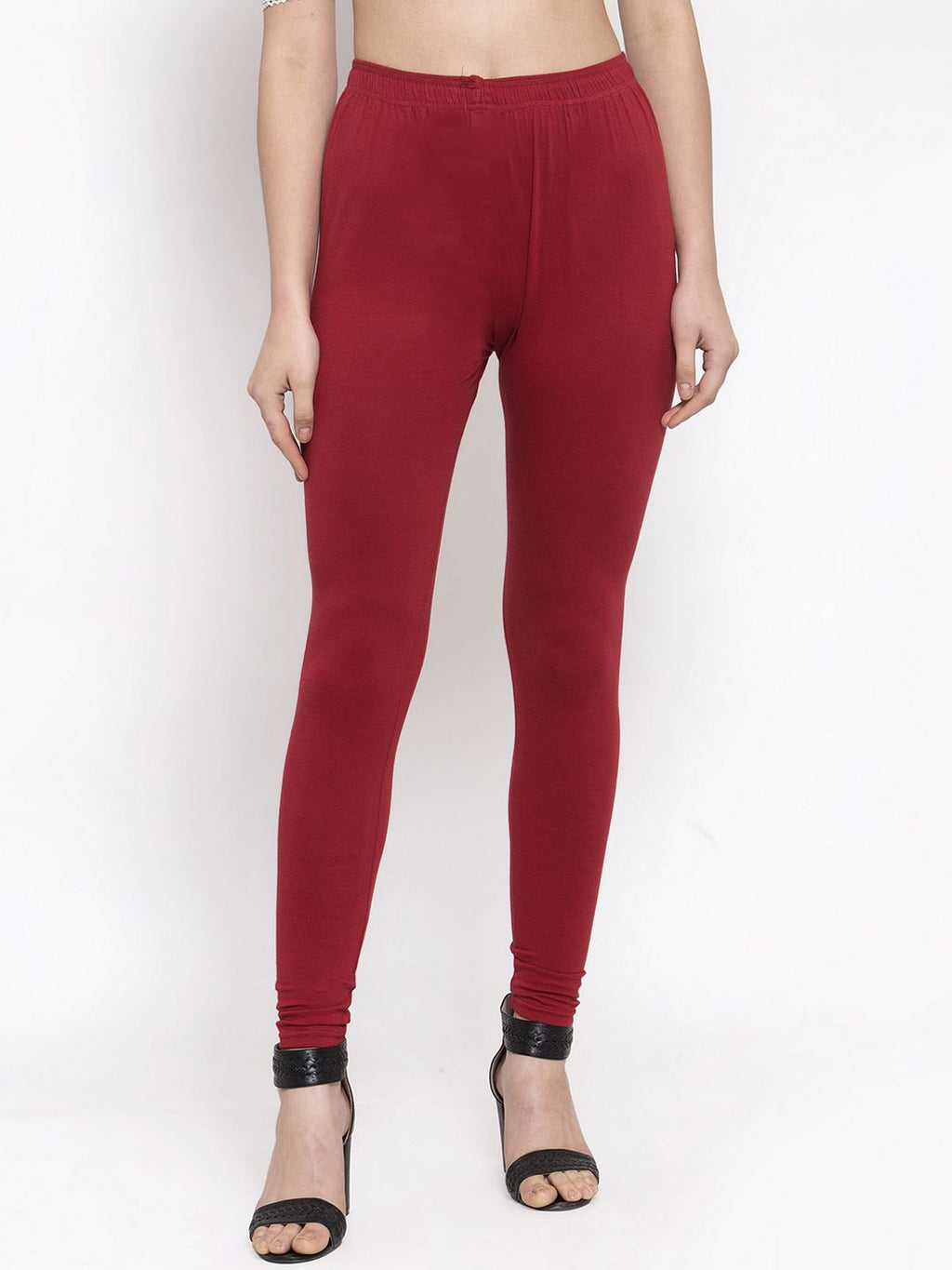 TAG 7 Women Pack Of 2 Mustard Yellow & Maroon Solid Churidar-Length Leggings