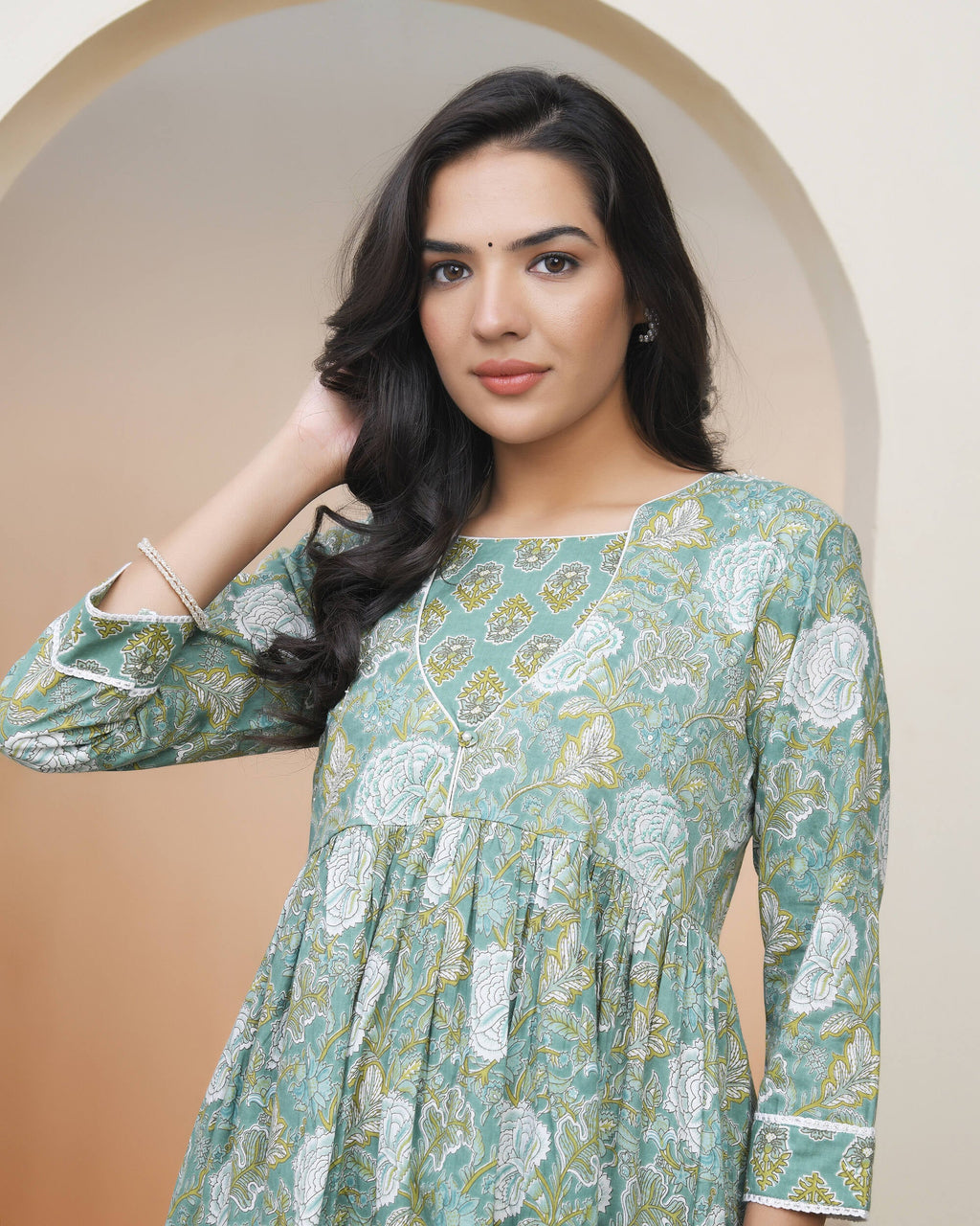Vaasva Women Ferozi Cotton Kurta With Cotton Pant & Dupatta