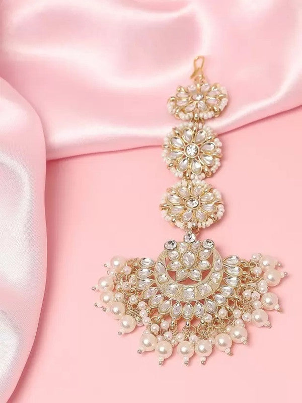Tehzeeb Creations White Gold Square Shape Earrings With Tikka