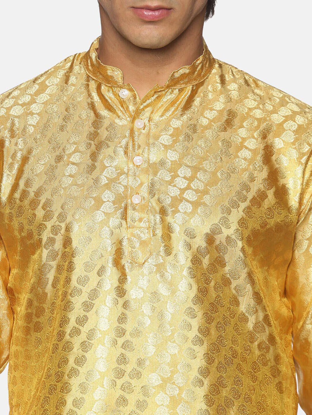 Sethukrishna Men Gold-Toned Ethnic Motifs Woven Design Kurta with Dhoti Pants