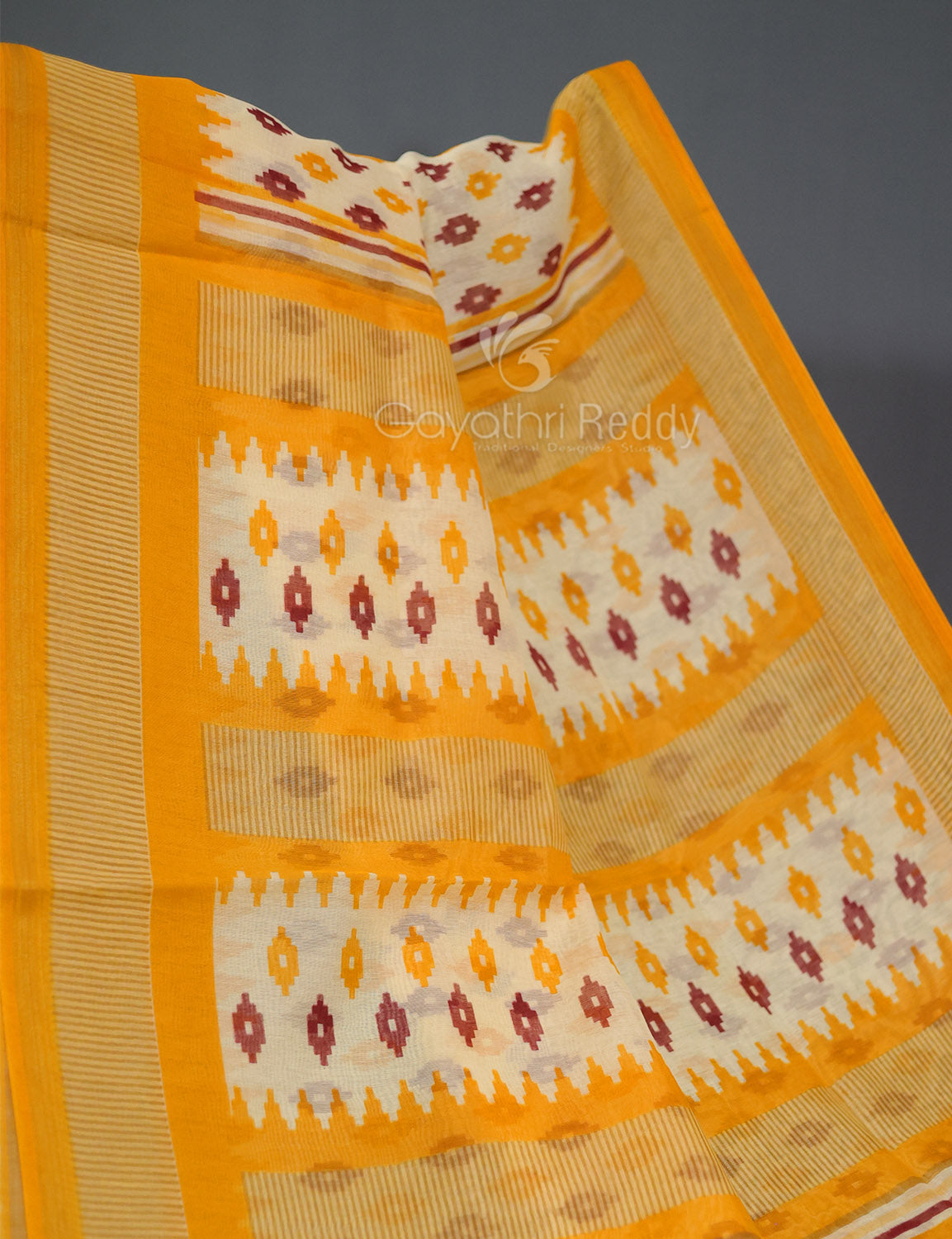 Shades of Cream And Light Orange Colour Blouse Patola Print Semi Chanderi Saree By Gayathri Reddy Designer Studio