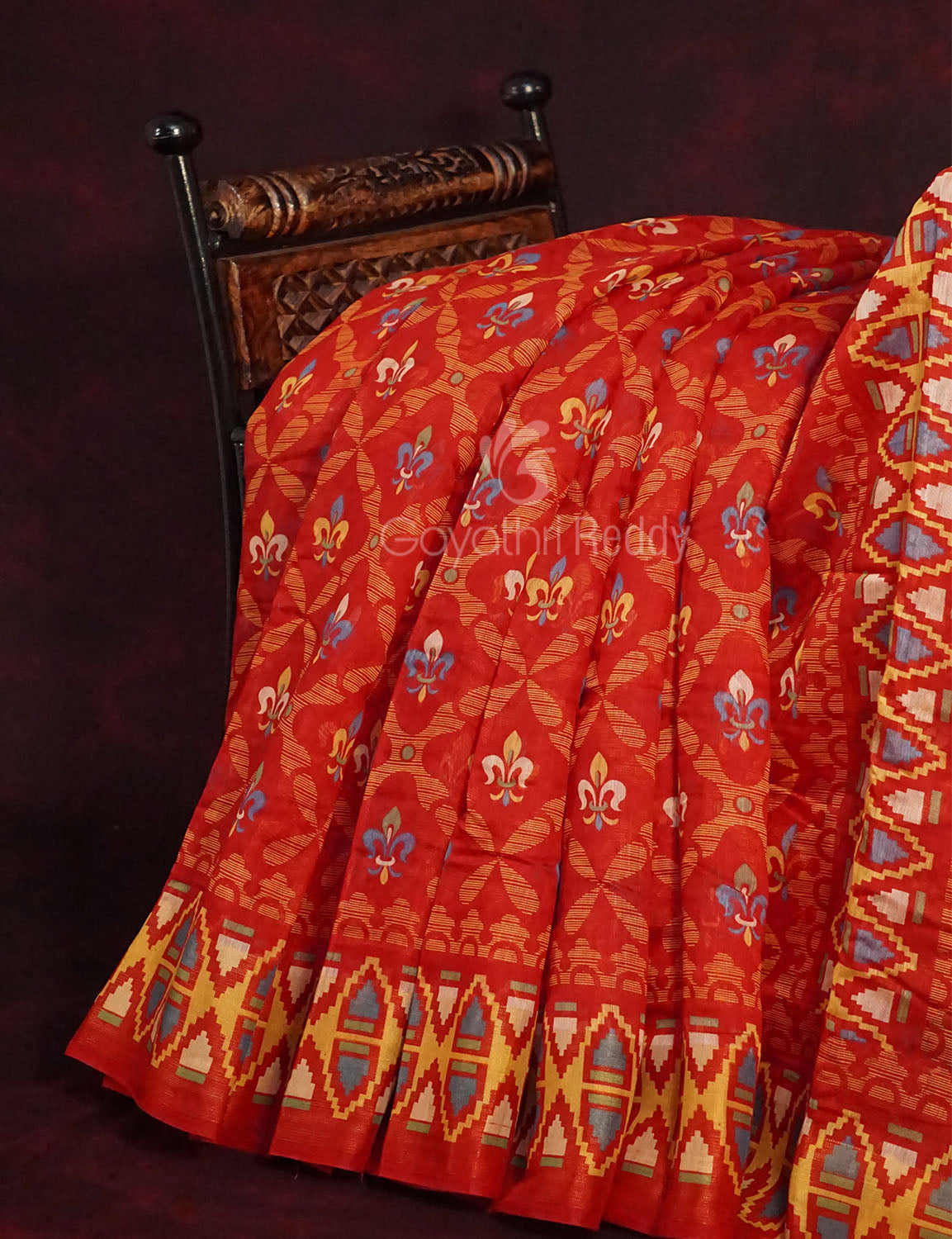 Red Colour All Over Print Semi Chanderi Saree By Gayathri Reddy Designer Studio