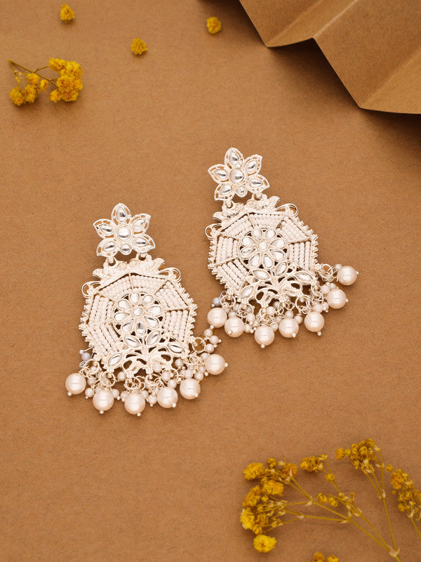 Tehzeeb Creations Fashionable Gold Earrings And Tikka Studded With Kundan And Pearl