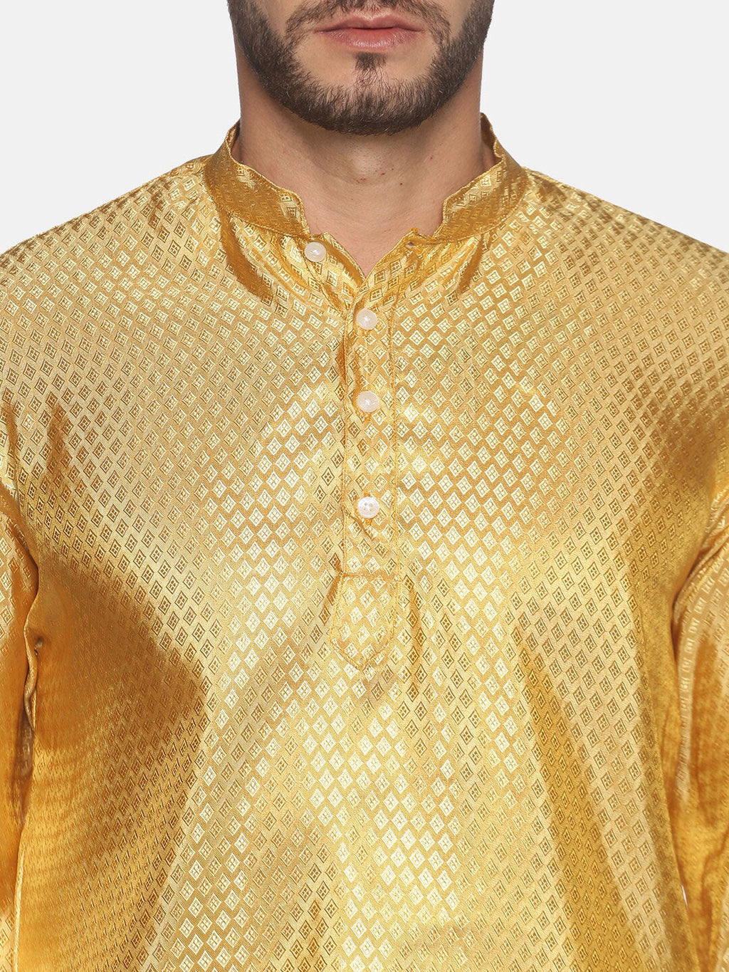 Sethukrishna Men Gold-Toned & White Kurta with Churidar