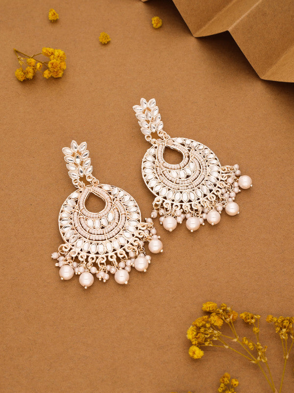 Tehzeeb Creations Pack of 1 Gold Drop & Danglers Earring With Tikka For Women & Girls Diamond, Pearl Brass Drops & Danglers