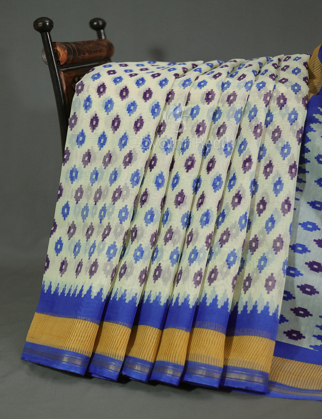 Shades of Cream And Ink Blue Colour Blouse Patola Print Semi Chanderi Saree By Gayathri Reddy Designer Studio