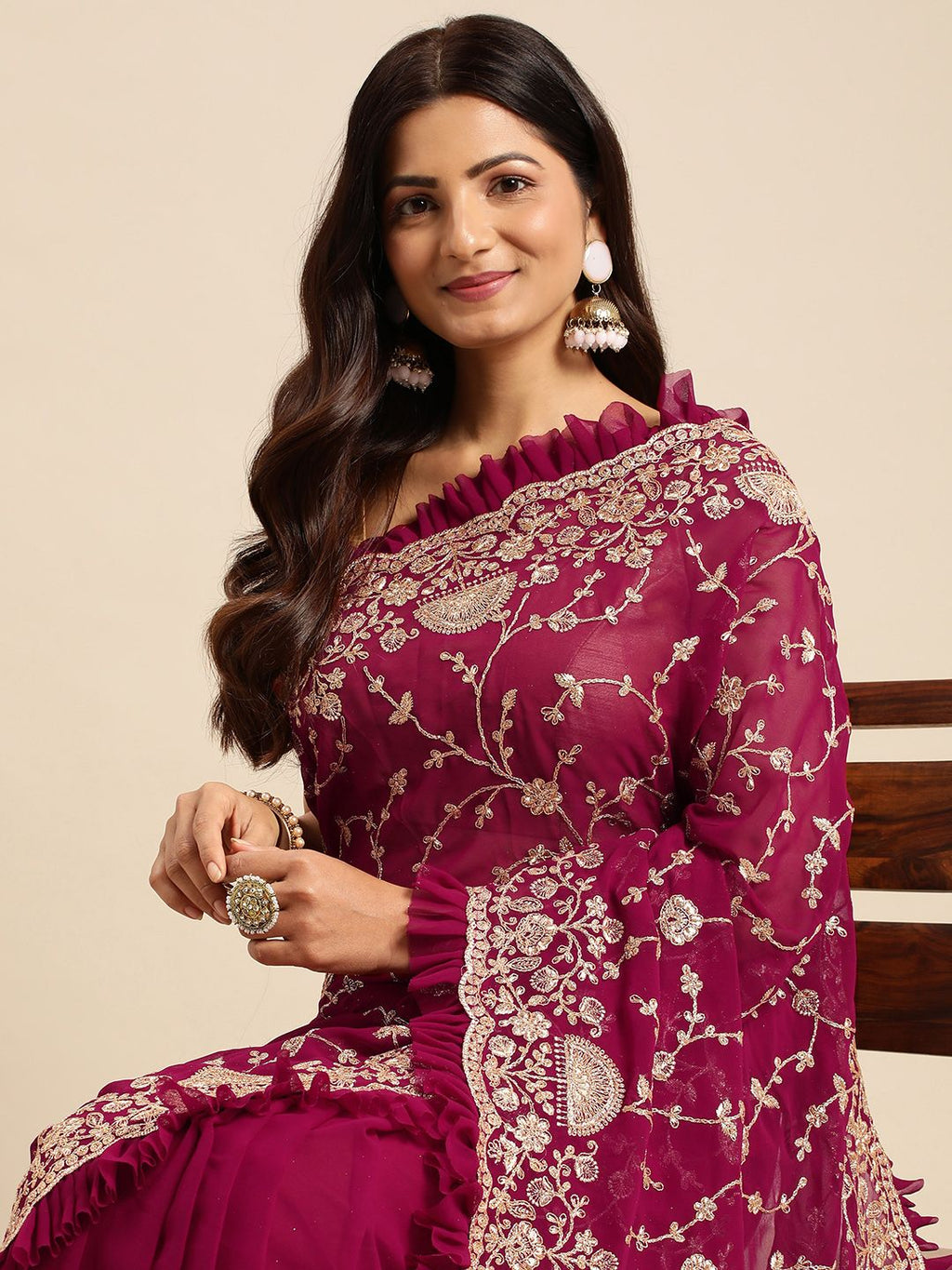 kasee Floral Zari Pure Georgette Saree
